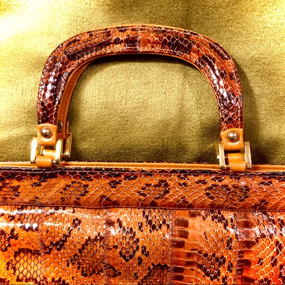 VINTAGE 1970s MASTERCRAFT LEATHER SNAKESKIN BAG ❤️ - Picture 2 of 9